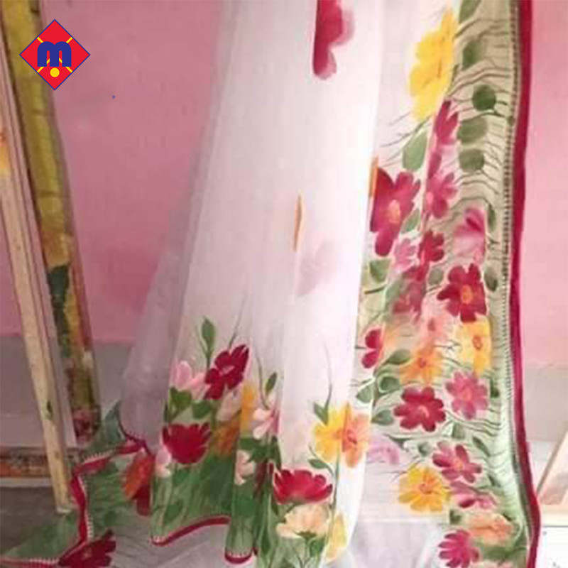 Floral Hand Painted Muslin Saree